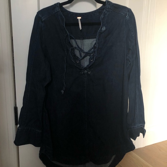 Free People Neapolitan Dream Lace Up Denim Tunic, Size Small - Picture 2 of 2